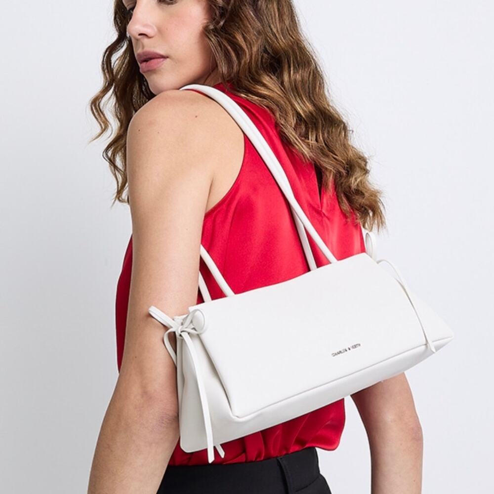 Charles & Keith Hazel Bow Shoulder Bag Meringue White Size M